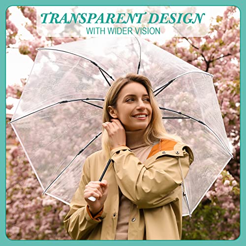 Sanwuta 12 Pack Transparent Folding Umbrella Full Automatic Clear Foldable Umbrella 8 Ribs Tri-Fold Auto Open Close Umbrellas for Rain Travel Wedding(White)