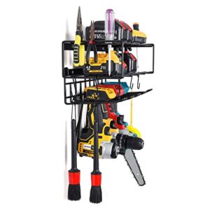 Power Tool Organizer, Multifunction Metal Floating Tool Wire Shelf Wall Mount, Garage Tool Storage Holder, Pegboard Cordless Tool Hanger, Electric Drill Rack for Part, Plier, Battery, Box, Screwdriver