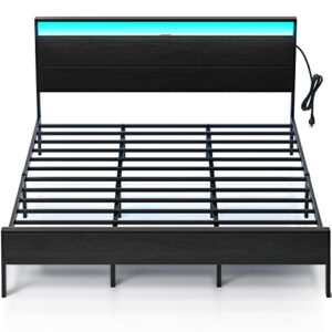 rolanstar bed frame with charging station, king bed frame with led lights headboard, metal platform bed frame, strong metal slats, 10.2” under bed storage clearance, no box spring needed, noise free
