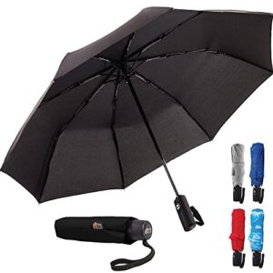 gorilla grip compact travel umbrella for rain, windproof reinforced fiberglass ribs, coated, portable, one-click automatic open and close, collapsible and lightweight small umbrella, 42 inch, black