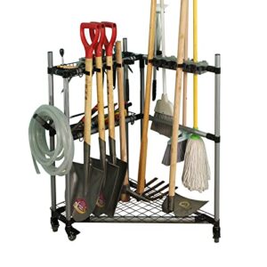 qtjh garden tool organizer with wheels rolling corner tool storage rack for garden tool tower broom holder