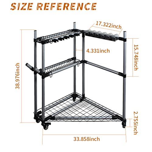 QTJH Garden Tool Organizer with Wheels Rolling Corner Tool Storage Rack for Garden Tool Tower Broom Holder