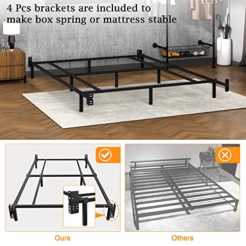 UJUJIA Queen Size Metal Bed Frame Steel Slat Support Platform Bed Frames Heavy Duty 9 Legs Mattress Foundation Easy Assembly Adjustable Bed Frame Black