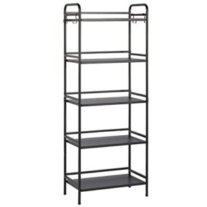 hdani 5-tier standing storage shelf, utility shelves for storage, multifunctional metal storage rack for kitchen, garage, office, bedroom (black, 23.6''lx13.8''wx63''h)