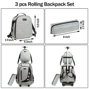 MOHCO Rolling Backpack 18inch with Lunch Bag and Pencil Case Wheeled School Bookbag for Boys and Girls