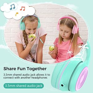 RORSOU K9 Kids Headphones with Microphone, Folding Stereo Bass Headset with 1.5M No-Tangle Cord for Children/Teens/School/Adults, Portable Wired Headphones for Smartphone Tablet Computer MP3/4 (Green)