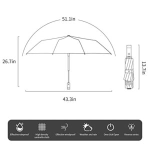 Cloudia Windproof Umbrella Travel Umbrella Easy Compact Folding Reverse Umbrella (Black)