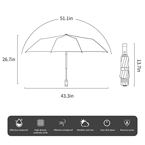 Cloudia Windproof Umbrella Travel Umbrella Easy Compact Folding Reverse Umbrella (Black)