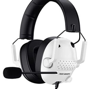 SENZER SG500 Surround Sound Pro Gaming Headset with Noise Cancelling Microphone - Detachable Memory Foam Ear Pads - Portable Foldable Headphones for PC, PS4, PS5, Xbox One, Switch - White