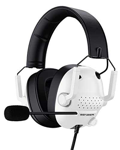 SENZER SG500 Surround Sound Pro Gaming Headset with Noise Cancelling Microphone - Detachable Memory Foam Ear Pads - Portable Foldable Headphones for PC, PS4, PS5, Xbox One, Switch - White