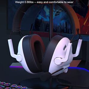 SENZER SG500 Surround Sound Pro Gaming Headset with Noise Cancelling Microphone - Detachable Memory Foam Ear Pads - Portable Foldable Headphones for PC, PS4, PS5, Xbox One, Switch - White