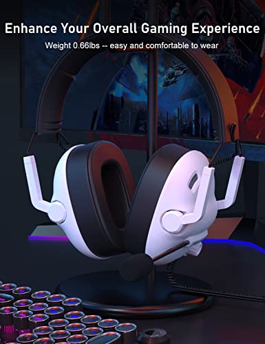 SENZER SG500 Surround Sound Pro Gaming Headset with Noise Cancelling Microphone - Detachable Memory Foam Ear Pads - Portable Foldable Headphones for PC, PS4, PS5, Xbox One, Switch - White