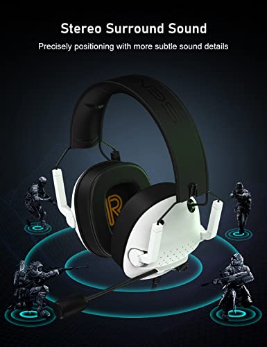 SENZER SG500 Surround Sound Pro Gaming Headset with Noise Cancelling Microphone - Detachable Memory Foam Ear Pads - Portable Foldable Headphones for PC, PS4, PS5, Xbox One, Switch - White