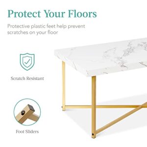 Best Choice Products 44in Rectangular Marble Coffee Table, X-Base Accent Table for Living Room, Dining Room, Home Décor w/Faux Marble Top - White/Bronze Gold