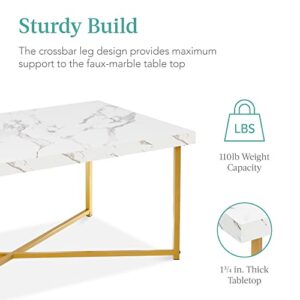 Best Choice Products 44in Rectangular Marble Coffee Table, X-Base Accent Table for Living Room, Dining Room, Home Décor w/Faux Marble Top - White/Bronze Gold