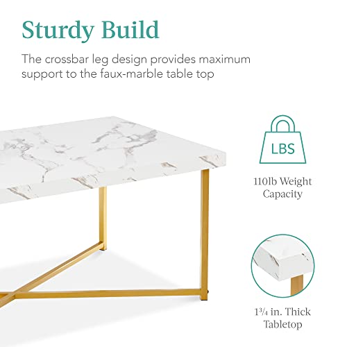 Best Choice Products 44in Rectangular Marble Coffee Table, X-Base Accent Table for Living Room, Dining Room, Home Décor w/Faux Marble Top - White/Bronze Gold