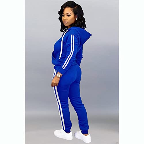 TOPSRANI Womens Two Piece Outfits Casual Sweatsuits Solid Tracksuit Jogging Sweat Suits Matching Jogger Hoodie Pants Set Workout Zip Light Blue S