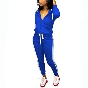 TOPSRANI Womens Two Piece Outfits Casual Sweatsuits Solid Tracksuit Jogging Sweat Suits Matching Jogger Hoodie Pants Set Workout Zip Light Blue S