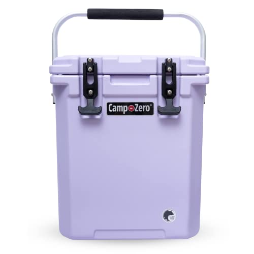 CAMP-ZERO 16L Tall Cooler/Ice Chest with 2 Molded-in Cup Holders & Folding Aluminum Handle | Thick Walled, Freezer Grade Cooler with Secure Locking System & Removable Divider (Lavender)