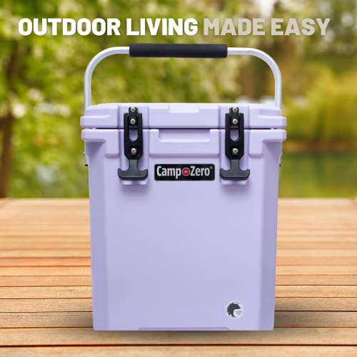 CAMP-ZERO 16L Tall Cooler/Ice Chest with 2 Molded-in Cup Holders & Folding Aluminum Handle | Thick Walled, Freezer Grade Cooler with Secure Locking System & Removable Divider (Lavender)