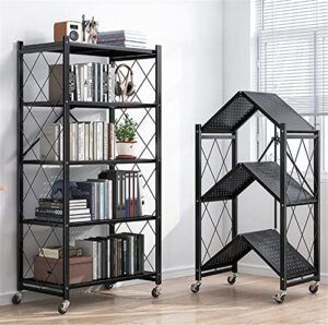 niuyao 5 tier foldable shelving unit with wheels, freestanding metal storage shelf heavy duty standing shelves units for home kitchen bakers closet pantry -black 28" l x 14.4" w x 64.2" h