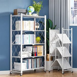 NIUYAO 5 Tier Foldable Shelving Unit with Wheels, Freestanding Metal Storage Shelf Heavy Duty Standing Shelves Units for Home Kitchen Bakers Closet Pantry -Black 28" L x 14.4" W x 64.2" H