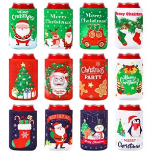 24 pack christmas neoprene can cooler sleeves, reusable thermocoolers holiday can covers for canned beverages bottle drink party decors, christmas favor decorations supplies, christmas koozies