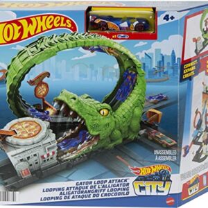 Hot Wheels Toy Car Track Set Gator Loop Attack Playset in Pizza Place with 1:64 Scale Car, Connects to Other Sets