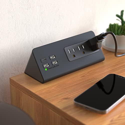 Nightstand Edge Mount Power Strip with USB-C Ports Tabletop Surge Protector Desk Clamp Power Sockets with 3 AC Outlets &4 Fast Charging USB Ports for Home Office Hotel and Dormitory