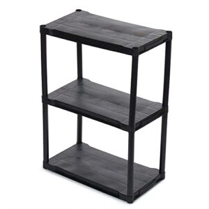 home basics tiered plastic shelf, black | organize a garage, basement or laundry room | easy to clean | sturdy storage solution (37" 3 tier plastic shelf)