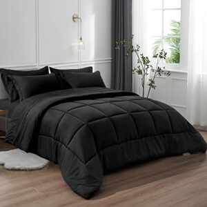 david's home comforter sets twin-5 pieces bed in a bag comforter set-ultra soft and comfy down alternative comforter, pillow shams, flat sheet, fitted sheet and pillowcase, black