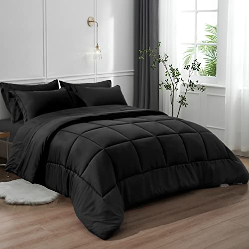 David's Home Comforter Sets Twin-5 Pieces Bed in a Bag Comforter Set-Ultra Soft and Comfy Down Alternative Comforter, Pillow Shams, Flat Sheet, Fitted Sheet and Pillowcase, Black