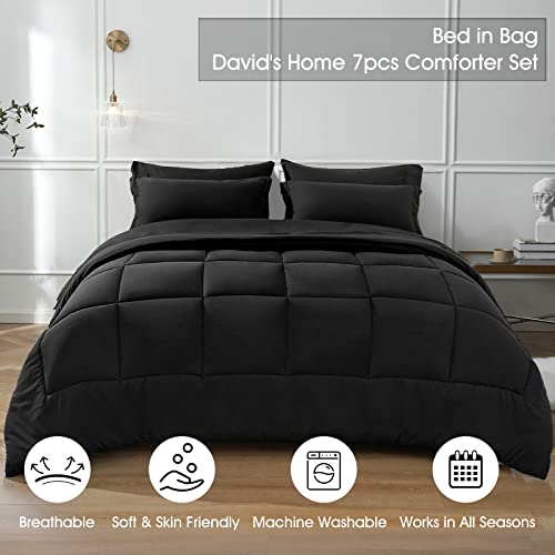 David's Home Comforter Sets Twin-5 Pieces Bed in a Bag Comforter Set-Ultra Soft and Comfy Down Alternative Comforter, Pillow Shams, Flat Sheet, Fitted Sheet and Pillowcase, Black