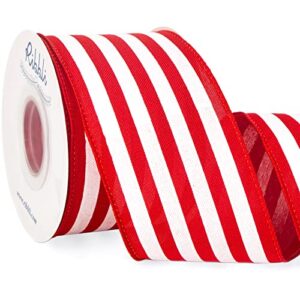ribbli red and white stripe wired ribbon, 2-1/2 inch x 10 yard, horizontal striped burlap ribbon for craft, wreath,christmas tree decoration, outdoor decoration