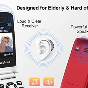 Easyfone Prime-A1 Pro 4G Big Button Flip Cell Phone for Seniors | Easy-to-Use | Clear Sound | SOS Button w/GPS | Unlocked for T-Mobile&MVNOs (Included a SIM Card) | Convenient Charging Dock (Red)