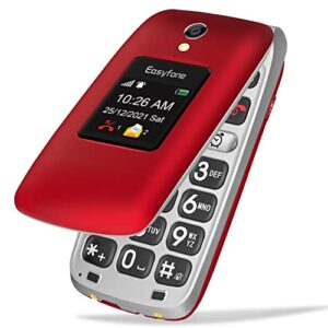 Easyfone Prime-A1 Pro 4G Big Button Flip Cell Phone for Seniors | Easy-to-Use | Clear Sound | SOS Button w/GPS | Unlocked for T-Mobile&MVNOs (Included a SIM Card) | Convenient Charging Dock (Red)