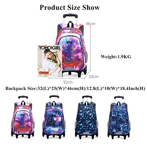 Mfikaryi Colorful Space Elemetary Rolling Backpack, Kids Luggage School BookBag,Wheeled Casual Trolley Daypack for Boys