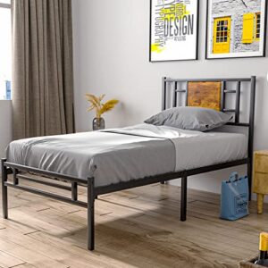 VECELO Twin Platform Bed Frames with Headboard, Heavy-Duty Mattress Foundation with Steel Slats Support, No Box Spring Needed/Easy Assembly, Black