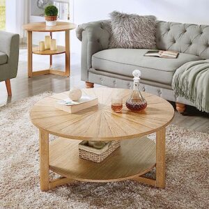 ds-homeport round coffee tables living room with storage, wood circle coffee table suit for farmhouse and bedroom, natural wood