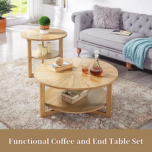 DS-HOMEPORT Round Coffee Tables Living Room with Storage, Wood Circle ...