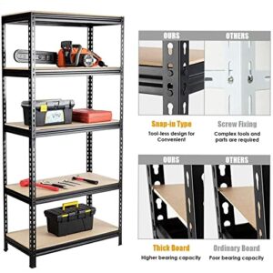 SKONYON Storage Shelves 5 Tier Adjustable Garage Storage Shelving Unit for Warehouse Kitchen Office, 27.6" W x 11.8" D x 59" H, Black