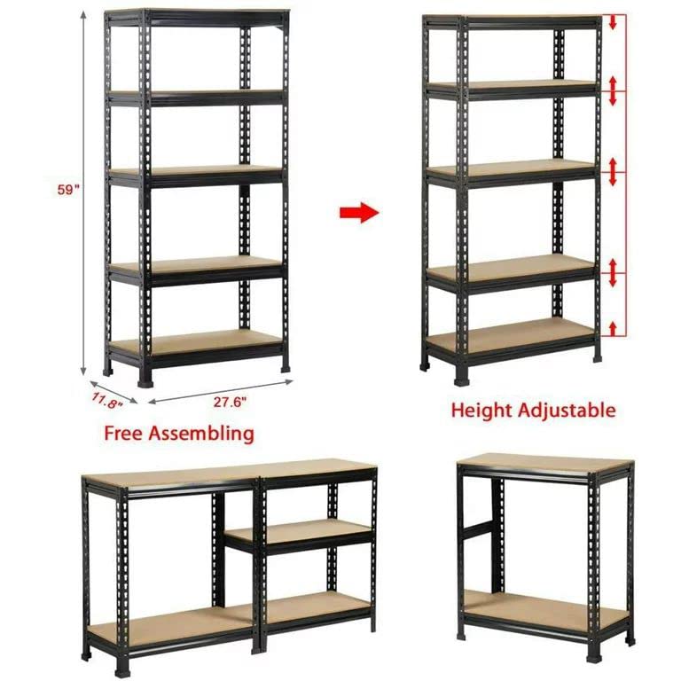 SKONYON Storage Shelves 5 Tier Adjustable Garage Storage Shelving Unit for Warehouse Kitchen Office, 27.6" W x 11.8" D x 59" H, Black