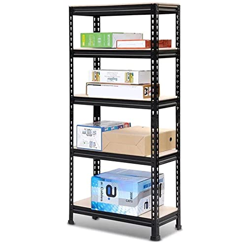 SKONYON Storage Shelves 5 Tier Adjustable Garage Storage Shelving Unit for Warehouse Kitchen Office, 27.6" W x 11.8" D x 59" H, Black