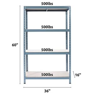 Trestles 36 x 60 4 Tier Adjustable Storage Metal Frame Shelves Boltless Multipurpose Utility Rack Unit for Warehouses and Garages, 800 lb Capacity