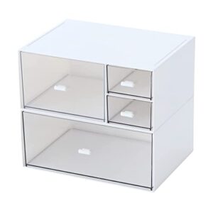 marknor desk organizer with 4 drawers, makeup organizer, plastic sundries storage, vanity organizer, cosmetic desk storage box, bathroom counter or dresser, white (cd-qbh-01)