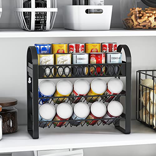 GILLAS 3 Tier Can Organizer Rack,Can Organizer for Pantry,Free Standing Food Storage Shelf,Wall Mountable Metal Rack for Kitchen,Black