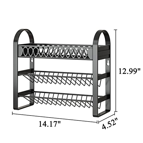 GILLAS 3 Tier Can Organizer Rack,Can Organizer for Pantry,Free Standing Food Storage Shelf,Wall Mountable Metal Rack for Kitchen,Black