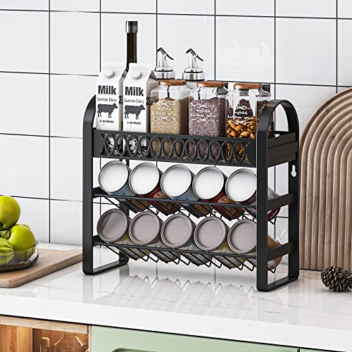 GILLAS 3 Tier Can Organizer Rack,Can Organizer for Pantry,Free Standing Food Storage Shelf,Wall Mountable Metal Rack for Kitchen,Black