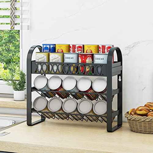 GILLAS 3 Tier Can Organizer Rack,Can Organizer for Pantry,Free Standing Food Storage Shelf,Wall Mountable Metal Rack for Kitchen,Black