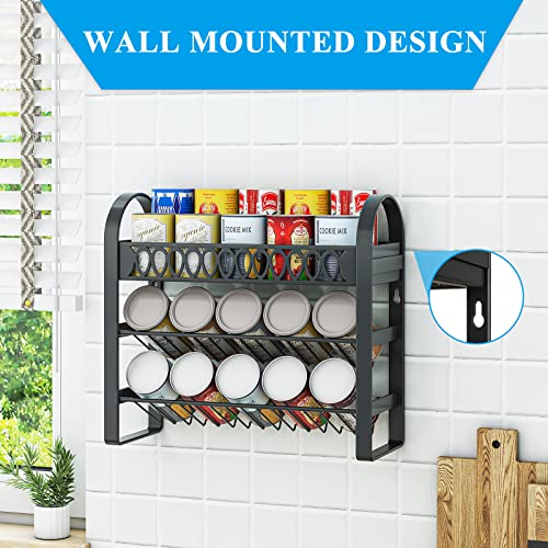 GILLAS 3 Tier Can Organizer Rack,Can Organizer for Pantry,Free Standing Food Storage Shelf,Wall Mountable Metal Rack for Kitchen,Black